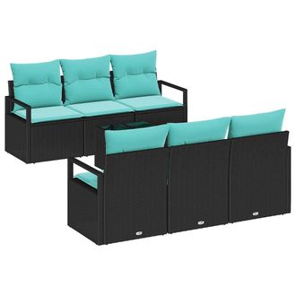 vidaXL Juego De Sof&aacute; 7 Uds. 6-n&uacute;mero De Plazas Negro Y Turquesa Vidaxl