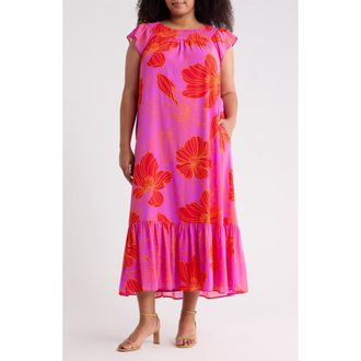Sugarlips Blakely Floral Jane Midi Dress in Orange-Pink-Multi at Nordstrom, Size 2 X