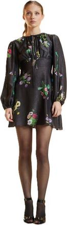 Cynthia Rowley Printed Lurex Mini Dress in Black Floral at Nordstrom, Size 10