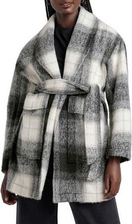 Splendid Vanessa Plaid Tie Belt Wrap Jacket in Black/White Multi at Nordstrom Rack, Size X-Large