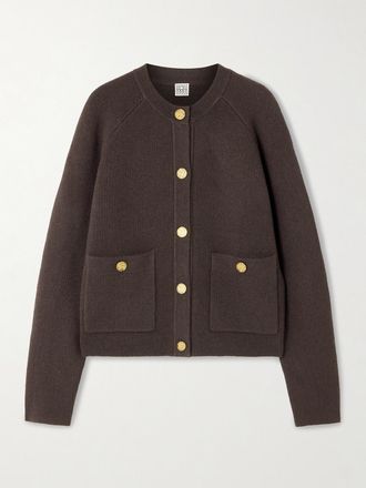 Toteme Cardigan In Misto Cashmere E Lana A Coste - Marrone