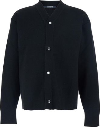 Jacquemus Black V-neck Cardigan With J Logo On The Back In Wool Man