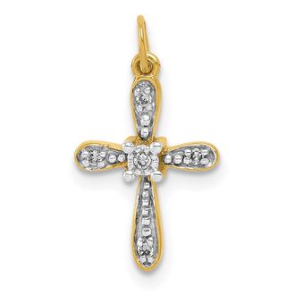 Diamond2Deal 14k Yellow Gold and Rhodium.03ct. Diamond Cross Charm Pendant