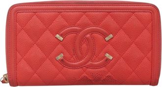 Chanel Filigree Zip Around Wallet Quilted Caviar Leather Wallets Accessory (Pre-Owned)