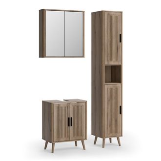 Vicco Conjunto De Muebles De Ba&ntilde;o Skara, Roble, 3 Partes, Con Unidad Alta, Vicco