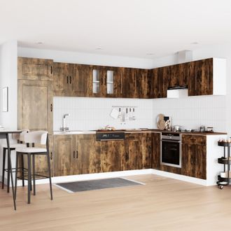 Berkfield Home Kitchen Cabinet Kalmar with Double Basins Smoked Oak Engineered wood in Brown