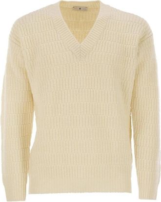 Pantaloni Torino Textured V-Neck Sweater - Heren - V-hals truien - Wit - S - Truien & Vesten