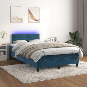 vidaXL Cama Box Spring Colch&oacute;n Y Led Terciopelo Azul Oscuro 120x200 Cm Vidaxl