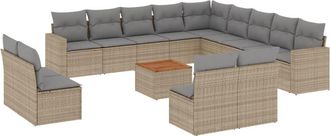 vidaXL Set Sof&aacute;s Jard&iacute;n 14 Pzas Y Cojines Rat&aacute;n Sint&eacute;tico Beige Mezcla Vidaxl