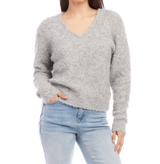 Fifteen Twenty Cozy V Neck Sweater In Gray