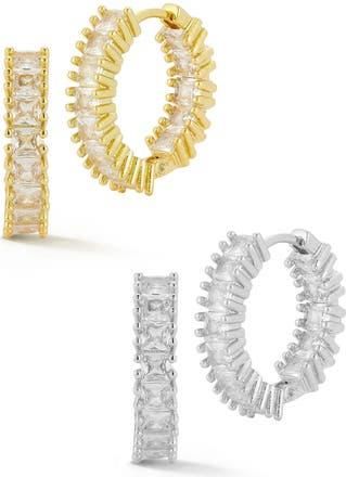 Glaze Jewelry Set of 2 Cubic Zirconia Two-Tone Hoop Earrings in Two Tone at Nordstrom Rack