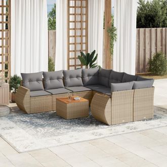 vidaXL Set De Sof&aacute;s De Jard&iacute;n 9 Pzas Con Cojines Rat&aacute;n Sint&eacute;tico Beige Vidaxl