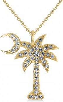 Allurez Lab Grown Diamond Palmetto & Crescent Moon Pendant Necklace 14k Yellow Gold (0.81ct)