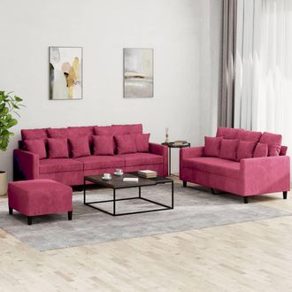 vidaXL Vidaxl - Juego De Sof&aacute;s Con Cojines 3 Piezas Terciopelo Rojo Tinto