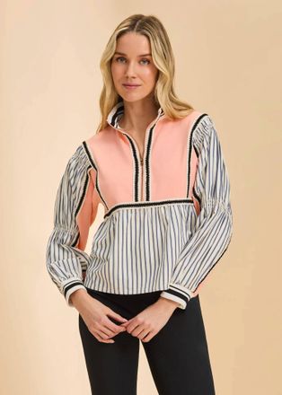 FDJ Mix Media Half Zip Top In Light Cantaloupe