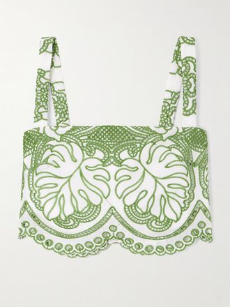 Borgo De Nor Crop Top In Popeline E Pizzo Sangallo Smerlato Delia - Verde