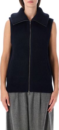 SOEUR Kristen Ribbed Fold-Over Collar Knit Vest