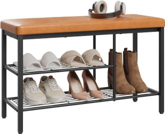 Woltu Woltu Banco Zapatero De Piel Sint&eacute;tica Con Estante De Almacenamiento Para Recibidor/sala De Estar, 80x30x50 Cm, Marr&oacute;n