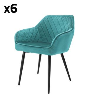 ML Design 6x sillas de comedor turquesa terciopelo con respaldo y apoyabrazos
