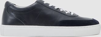 Reiss Dark Navy Bonded-leather Low-top Trainers, X15