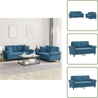 vidaXL The Living Store Set di Divani 2 pz con Cuscini Blu in Velluto - Cuscini per divano