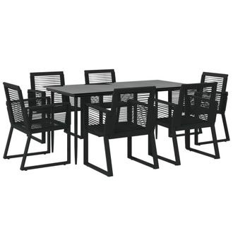 Berkfield Home Decorative 7 Piece Garden Dining Set Black PVC Rattan