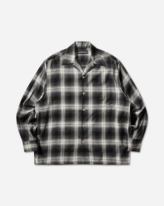 Wacko Maria Men s Ombre Check Open Collar Longsleeve Shirt (Type-1) Grey