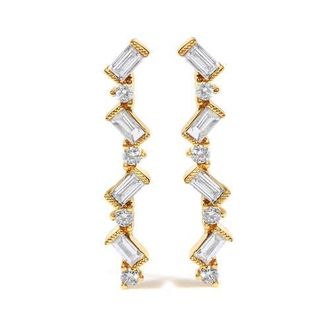 House of Brilliance 14K Yellow Gold 1/2 Cttw Diamond Zig Zag Drop Earrings at Nordstrom