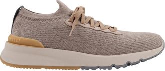 Brunello Cucinelli Gebreide Sneakers met Rubberen Logo Detail - Heren - Sneakers - Grijs - 42 EU - Wol - Schoenen