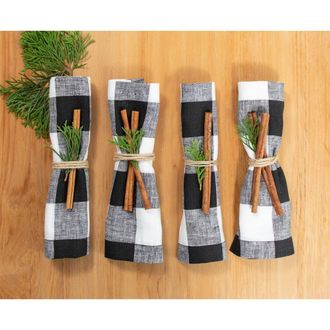 Solino Home Linen Dinner Napkins - Buffalo Check, 20 x 20 in Black And White at Nordstrom, Size Large