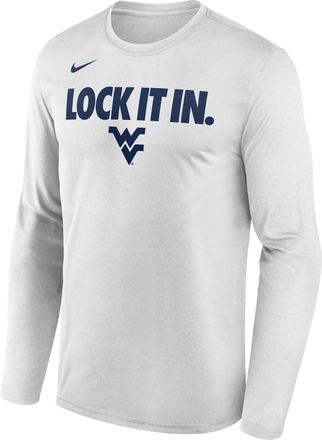 Nike West Virginia 2026 On-Court Bench Nike Mens Dri-FIT College Long-Sleeve T-Shirt in White | M22284P870WVRG-WHT