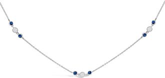 House of Brilliance 14K White Gold Sapphire and 1/2 Cttw Diamond Station Necklace