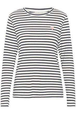 Kaffe Womens Long Sleeved T-Shirt Striped Blouse with Round Neck Blouse, Cream, M