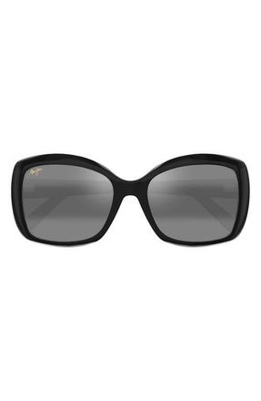 Maui Jim Orchid 57mm PolarizedPlus2 Square Sunglasses in Black at Nordstrom