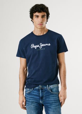 Pepe Jeans London Rundhalsshirt PEPE JEANS EGGO, Herren, Gr. XXL (58/60), blau (marine), Jersey, Obermaterial: 100% Baumwolle, bedruckt, normal normal, Rundhals, Shirts