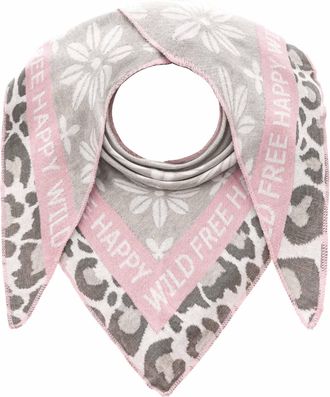 Zwillingsherz Dreieckstuch ZWILLINGSHERZ Blumen & Leo, Damen, grau rosa, Strick, Baumwollmischung, gemustert, mehrfarbig, Modet&uuml;cher Dreieckstuch, Eyecatcher Tuch, 