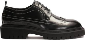 Kazar Zwarte halfschoenen met contrasterende bies - Heren - Veterschoenen - Zwart - 45 EU - Leer - Schoenen