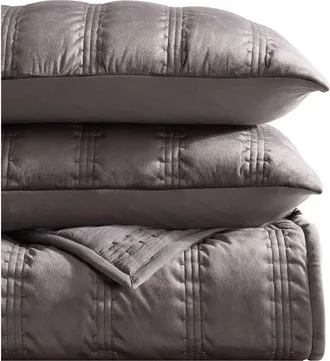 Vera Wang Velvet Linear Stitch Quilt Set in Plum Brown at Nordstrom Rack, Size Queen