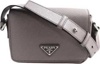 Prada Pre-owned Saffiano Triangle Logo Schoudertas - Dames - Vintage Schoudertas - Grijs - ONE Size - Leer - Vintage