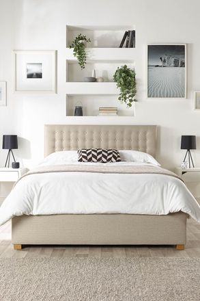 Catherine Lansfield Opulence Ottoman Storage Bed in Saxon Twill Fabric, Custom Made in Natural | Size: Double