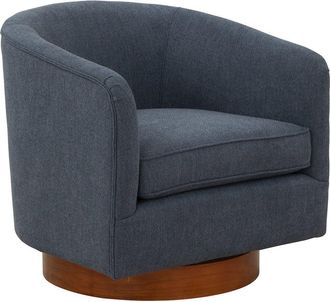 Comfort Pointe Muriel Blue Fabric Wood Base Swivel Chair