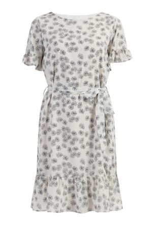 Usha midi-jurk met ruches Dames wol wit zwart