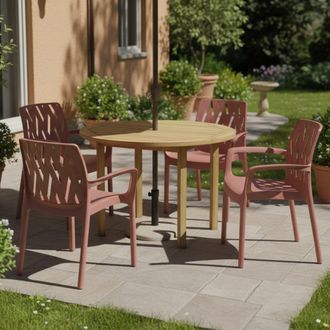 Dmora Silla De Exterior Rumley, 4 Sillas, Apilable Made In Italy, Con Brazos, Marr&oacute;n Terracota