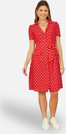 Yumi Retro Shirt Polka Dot Dress in Red at Nordstrom, Size 16