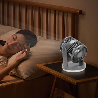 Infinite Ventilador De Mesa Oscilante Recargable Con Luz Nocturna, 3 Velocidades, Doble Flujo De Aire, Bater&iacute;a De 6000 Mah, Abs, 146 X 146 X 185 Mm, Gris Oscur