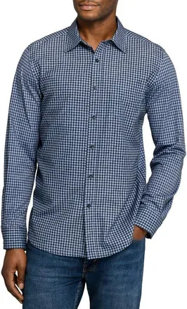 W.R.K Reworked Slim Fit Navy Gingham Check Cotton Button-Up Shirt in Black/blue at Nordstrom, Size Xx-Large