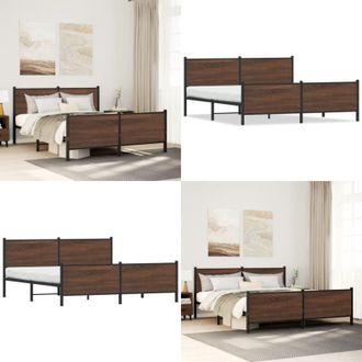 vidaXL Giroletto senza Materaso in Metallo Rovere Marrone 180x200 cm - Letto con testiera - Letto senza materasso