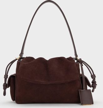 Charles & Keith Khai Recycled Suede Ruched-Flap Side-Pocket Top Handle Bag