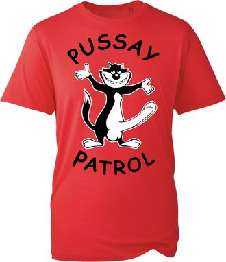 Generic Personalise Your Name Funny Pussay Patrol Naughty Front and Back Print T-Shirt - Funny Stag-Do Party Tops - Adults Unisex Party Tees (Red, 4XL Years)