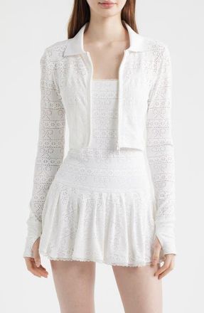LoveShackFancy Tinker Pointelle Knit Jacket in True White at Nordstrom, Size Xx-Small